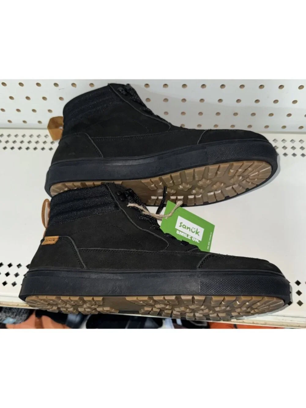 Sanuk Post Up Mens Leather Casual Lace Up Sneakerboots Boots Size 8 Black